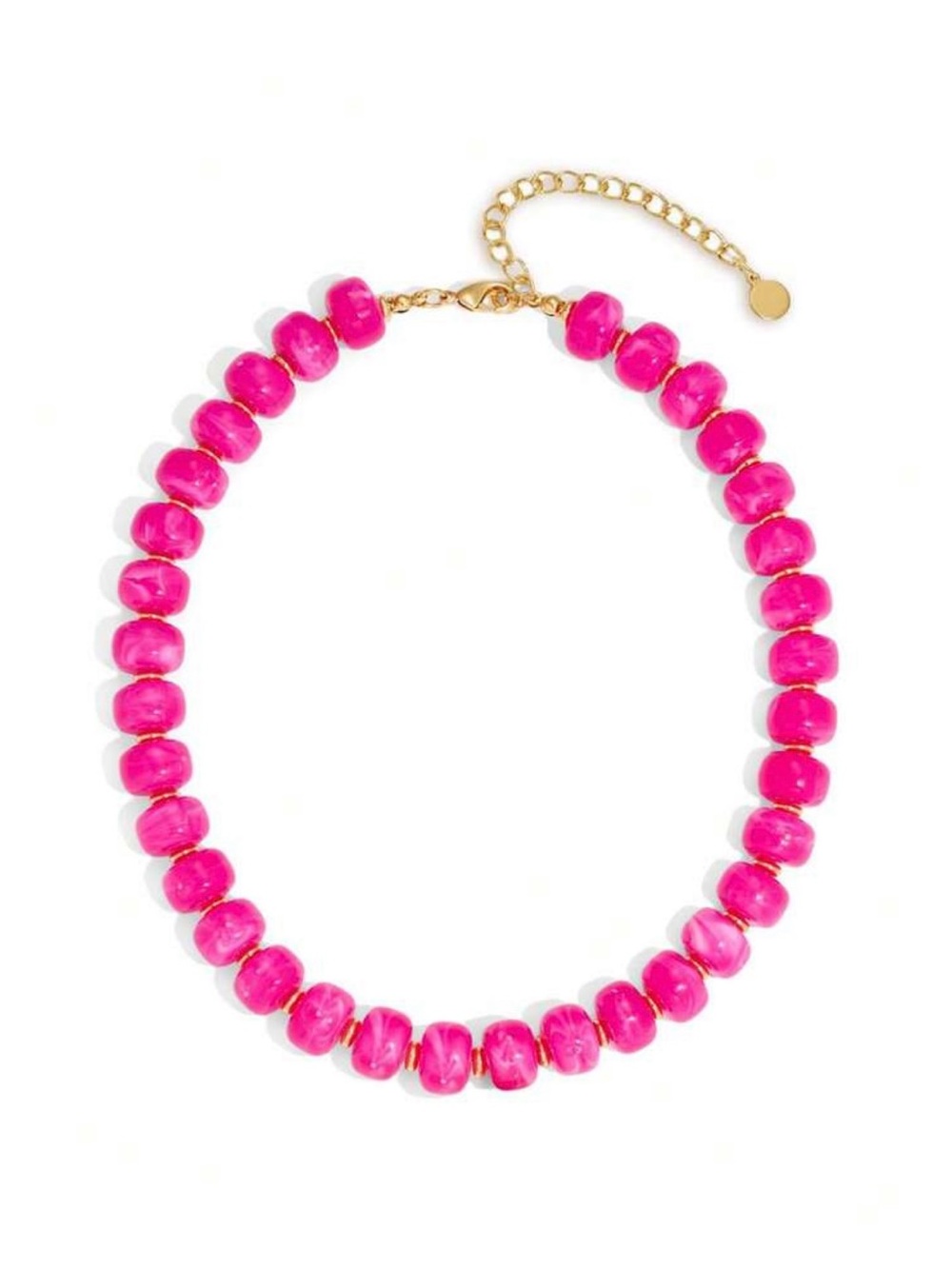 Bright Pink Beaded Necklace with Gold Chain Extender